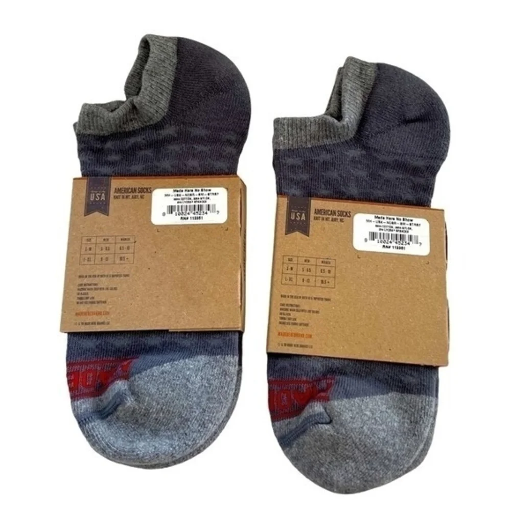 2x NWT MADE HERE Spangle No Show Grey Unisex Cotton Socks Sz S/M Made in USA